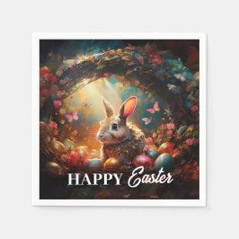 ハッピーイースターバニーとイースターエッグ スタンダードカクテルナプキン