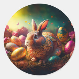 ハッピーイースターバニーとイースターエッグ ラウンドシール