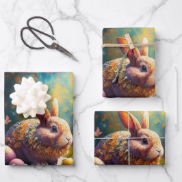 ハッピーイースターバニーとイースターエッグ ラッピングペーパーシート