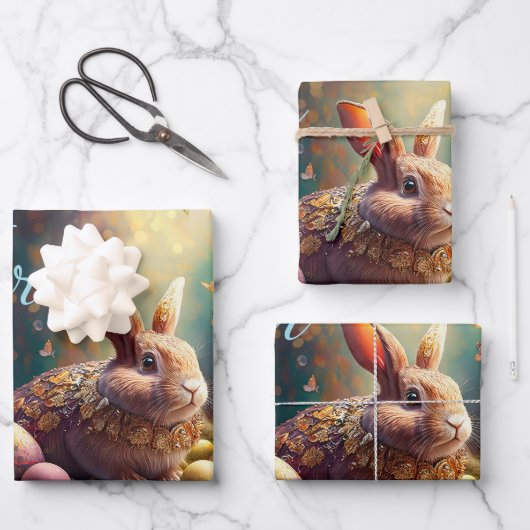 ハッピーイースターバニーとイースターエッグ ラッピングペーパーシート (正面)