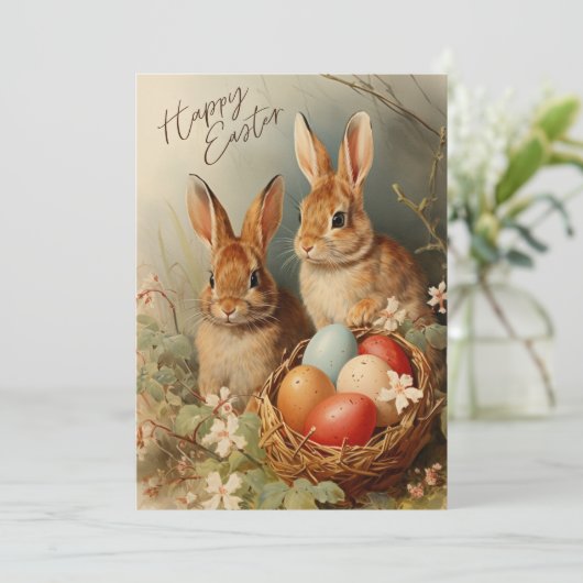 ハッピーイースターバニーとイースター卵バスケット シーズンカード (スタンド正面)