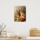 ハッピーイースターバニーとイースター卵バスケット ポスター (キッチン)