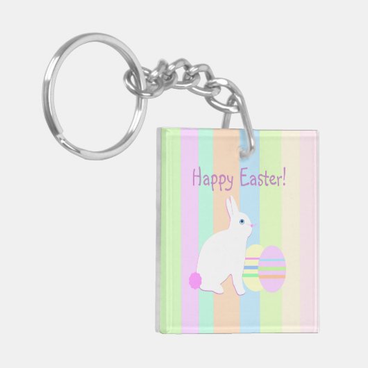 ハッピーイースターバニーとエッグストライプオン キーホルダー (正面左)