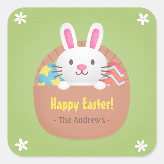 ハッピーイースターバニーとエッグパーティーデコールシール スクエアシール (正面)