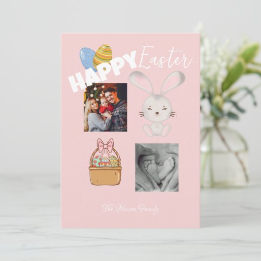 ハッピーイースターバニーとエッグピンク家族の写真 シーズンカード (スタンド正面)