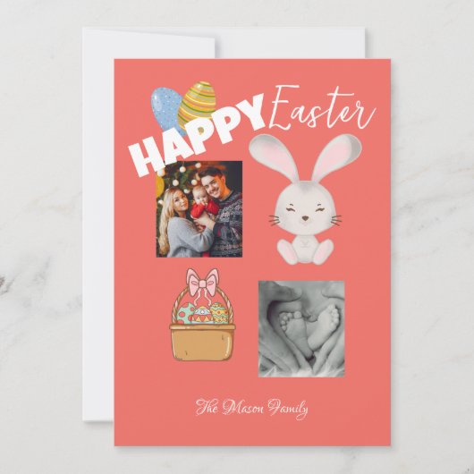 ハッピーイースターバニーとエッグレッド家族の写真 シーズンカード (正面)
