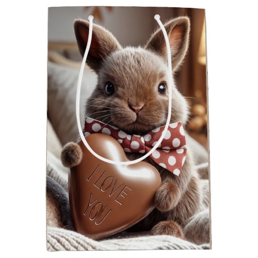 ハッピーイースターバニーとチョコレートハート ミディアムペーパーバッグ (正面)