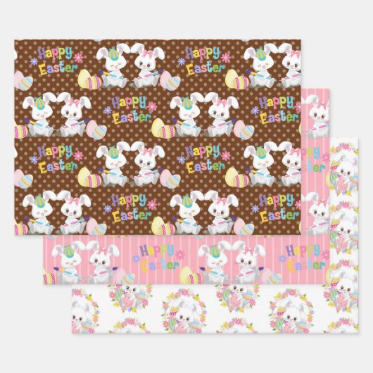 ハッピーイースターバニーとバスケット ラッピングペーパーシート (セット)