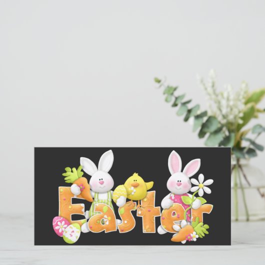 ハッピーイースターバニーとヒック背景 シーズンカード (スタンド正面)