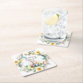 ハッピーイースターバニーとフローライースター スクエアペーパーコースター (インサイチュ)