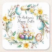 ハッピーイースターバニーとフローライースター スクエアペーパーコースター (正面)