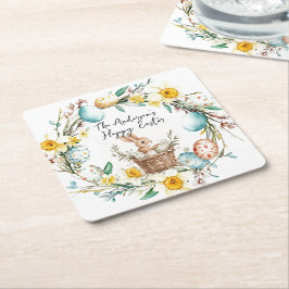 ハッピーイースターバニーとフローライースター スクエアペーパーコースター