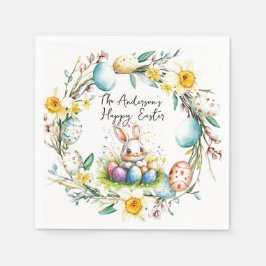 ハッピーイースターバニーとフローライースター スタンダードカクテルナプキン