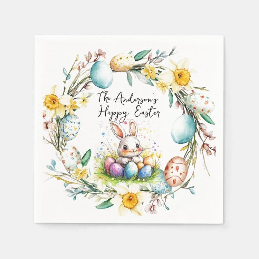 ハッピーイースターバニーとフローライースター スタンダードカクテルナプキン (正面)