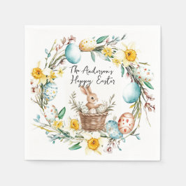 ハッピーイースターバニーとフローライースター スタンダードカクテルナプキン