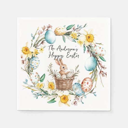 ハッピーイースターバニーとフローライースター スタンダードカクテルナプキン (正面)