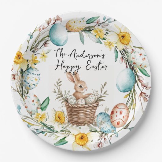 ハッピーイースターバニーとフローライースター ペーパープレート (正面)