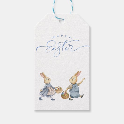 ハッピーイースターバニーと卵バスケットのギフトラベル ギフトタグ (正面)