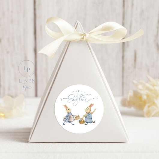 ハッピーイースターバニーと卵バスケット ラウンドシール