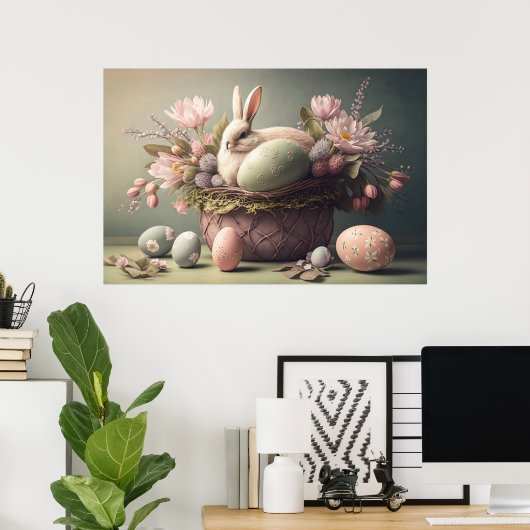 ハッピーイースターバニーと卵,パステルカラーズポスター ポスター (ホームオフィス)