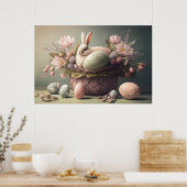 ハッピーイースターバニーと卵，パステルカラーズポスター ポスター (キッチン)