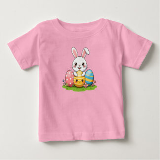 ハッピーイースターバニーと卵 ベビーTシャツ