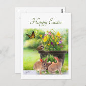 ハッピーイースターバニーと春の花はがき ポストカード (正面/裏面)