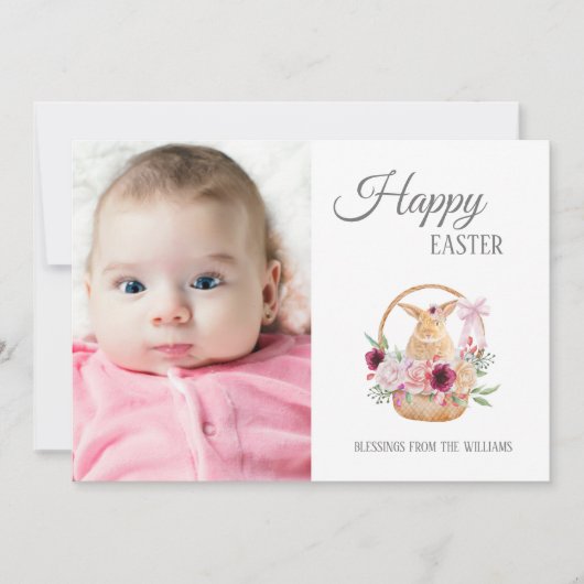 ハッピーイースターバニーのバスケットフォト シーズンカード (正面)