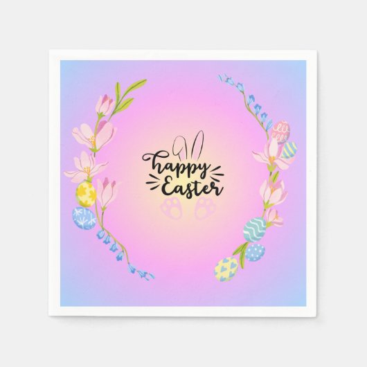 ハッピーイースターバニーアウトラインストゥルパかわいらしステル スタンダードカクテルナプキン (正面)