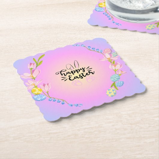 ハッピーイースターバニーアウトラインストゥルパかわいらしステル ペーパーコースター (アングル)