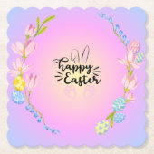 ハッピーイースターバニーアウトラインストゥルパかわいらしステル ペーパーコースター (正面)