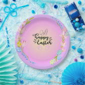 ハッピーイースターバニーアウトラインストゥルパかわいらしステル ペーパープレート (パーティー)