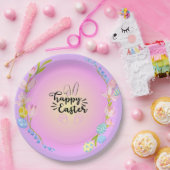 ハッピーイースターバニーアウトラインストゥルパかわいらしステル ペーパープレート (パーティー)