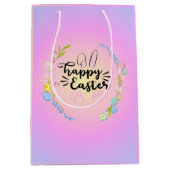 ハッピーイースターバニーアウトラインストゥルパかわいらしステル ミディアムペーパーバッグ (正面)