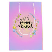 ハッピーイースターバニーアウトラインストゥルパかわいらしステル ミディアムペーパーバッグ (裏面)
