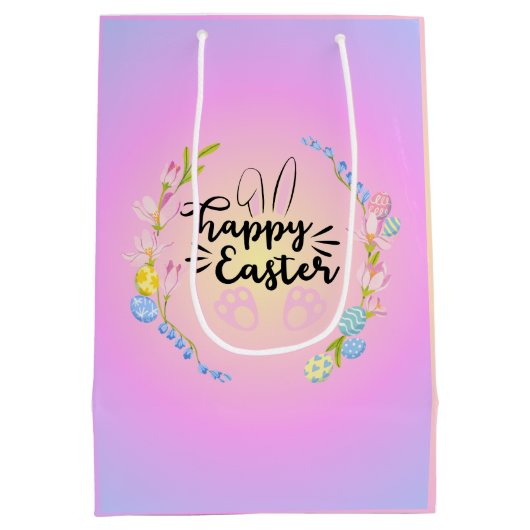 ハッピーイースターバニーアウトラインストゥルパかわいらしステル ミディアムペーパーバッグ (裏面)