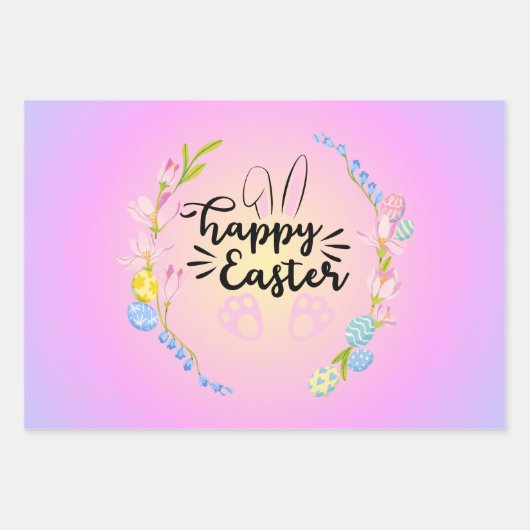 ハッピーイースターバニーアウトラインストゥルパかわいらしステル ラッピングペーパーシート (正面)