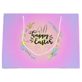 ハッピーイースターバニーアウトラインストゥルパかわいらしステル ラージペーパーバッグ