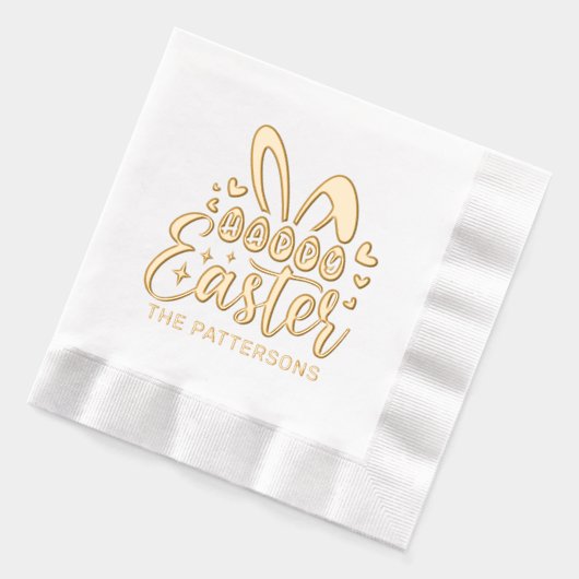 ハッピーイースターバニーアパーソナライズされたイズ名 箔ナプキン (左)