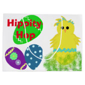 ハッピーイースターバニーイエローグリーンブルーシックエッグ ラージペーパーバッグ (裏面)