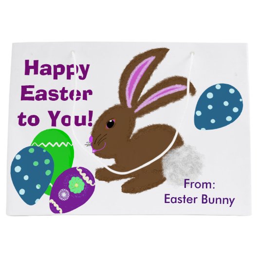 ハッピーイースターバニーイエローピンクヒックエッグ ラージペーパーバッグ (正面)