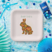 ハッピーイースターバニーイエロー金ゴールドグリッターフローラ ペーパープレート (パーティー)