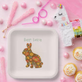 ハッピーイースターバニーイエロー金ゴールドグリッターフローラ ペーパープレート (パーティー)