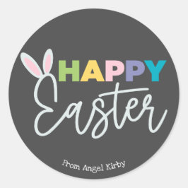 ハッピーイースターバニーイヤーズカラフルタイポグラフィ ラウンドシール