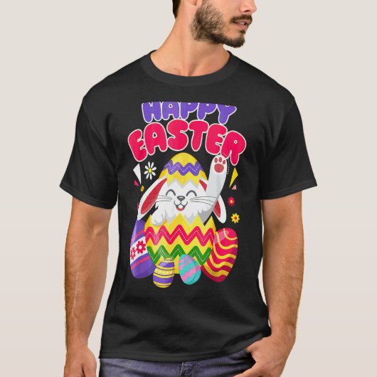 ハッピーイースターバニーイースターエッグ男性へ女性 Tシャツ (正面)