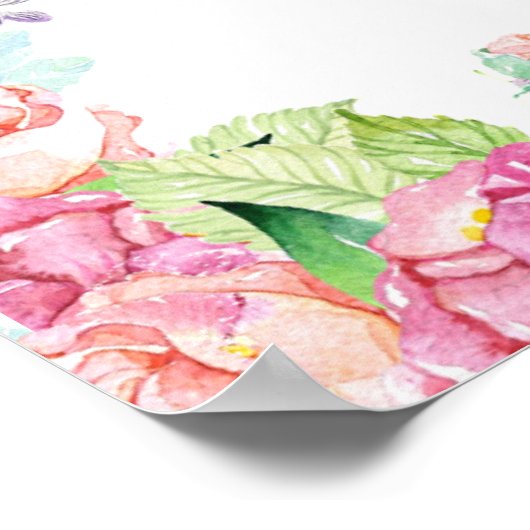 ハッピーイースターバニーウォーターカラーフローラリースキッズ ポスター (角)