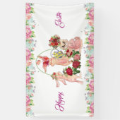 ハッピーイースターバニーウォーターカラーフローラリースパーティー 横断幕 (縦)