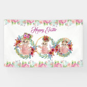 ハッピーイースターバニーウォーターカラーフローラリース 横断幕 (横)