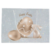 ハッピーイースターバニーエッググリッターエレガントモダン ラージペーパーバッグ (裏面)