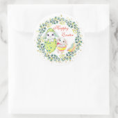 ハッピーイースターバニーエッググリーンリースの葉 ラウンドシール (バッグ)